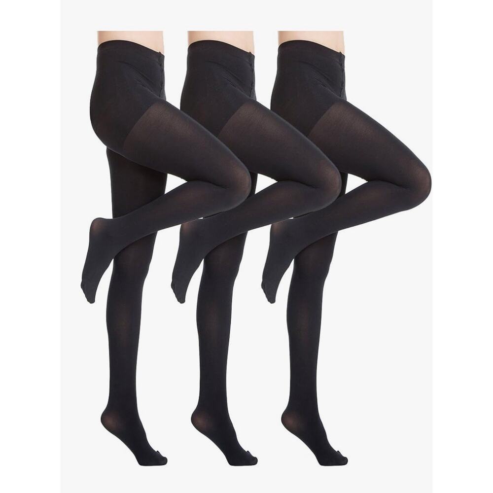 YAGAXI Opaque Control Top Pantyhose, 3 Pairs High Waist 70D Size Medium